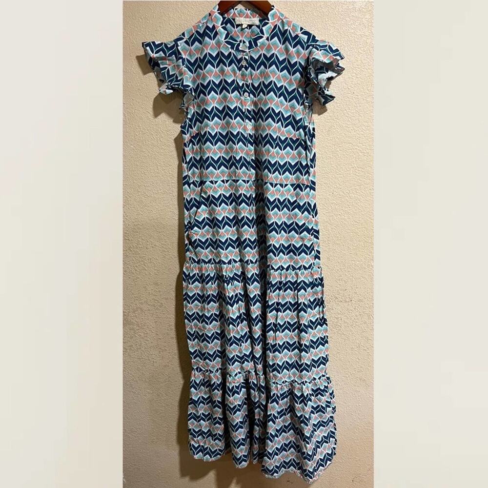 Paloma Blue Isabel geometric ruffle maxi dress